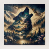 Wolf Howling am Mond Puzzle (Vertikal)