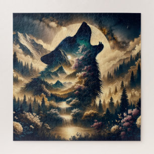 Wolf Howling am Mond Puzzle