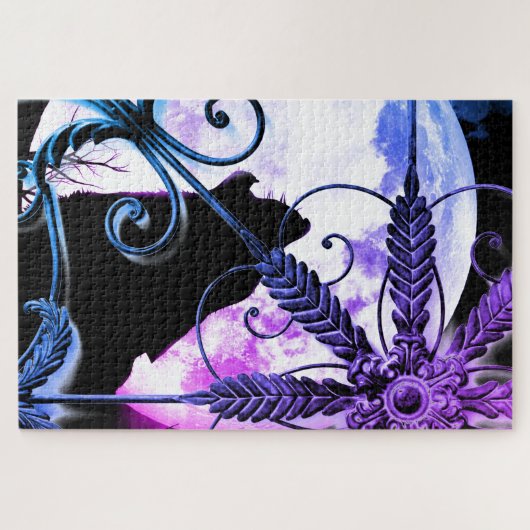 Wolf Howling am Mond Puzzle (Horizontal)