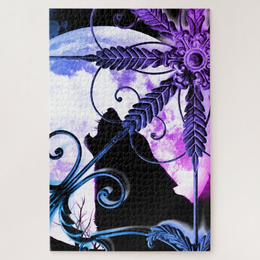 Wolf Howling am Mond Puzzle (Vertikal)