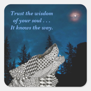 Wolf Howling am Mond Quadratischer Aufkleber