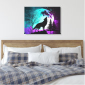 Wolf Howling am Mondgalaxie Sternentier Leinwanddruck (Insitu (Schlafzimmer))