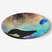 Wolf Howling am Mondgalaxie Sternentier Pappteller (Schrägansicht)