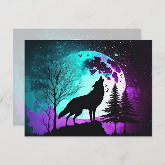 Wolf Howling am Mondgalaxie Sternentier Postkarte (Vorne/Hinten)