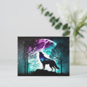 Wolf Howling am Mondgalaxie Sternentier Postkarte (Stehend Vorderseite)