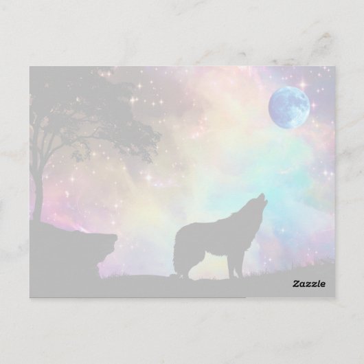 Wolf Howling am Mondgalaxie Sternentier Postkarte (Rückseite)