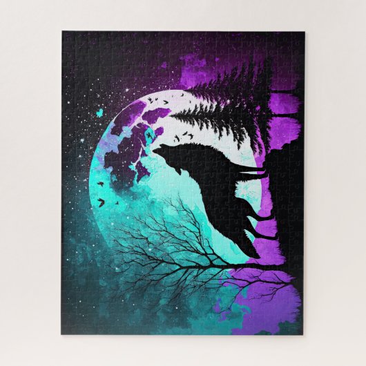 Wolf Howling am Mondgalaxie Sternentier Puzzle (Vertikal)
