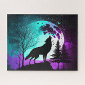 Wolf Howling am Mondgalaxie Sternentier Puzzle (Horizontal)