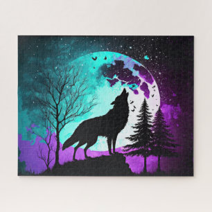 Wolf Howling am Mondgalaxie Sternentier Puzzle