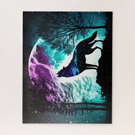 Wolf Howling am Mondgalaxie Sternentier Puzzle (Vertikal)
