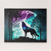 Wolf Howling am Mondgalaxie Sternentier Puzzle (Horizontal)