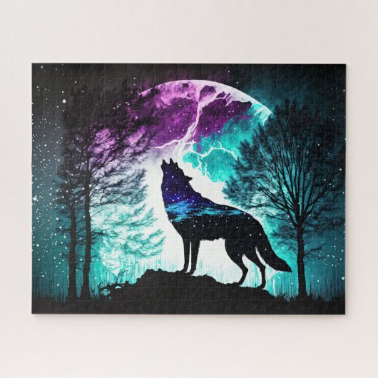 Wolf Howling am Mondgalaxie Sternentier Puzzle (Horizontal)