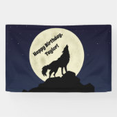 Wolf Howling am Moon Midnight Blue Banner (Horizontal)