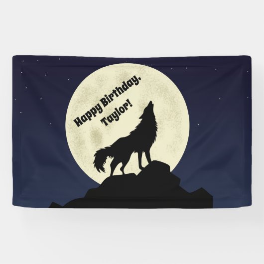 Wolf Howling am Moon Midnight Blue Banner (Horizontal)