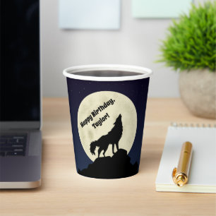 Wolf Howling am Moon Midnight Blue Pappbecher