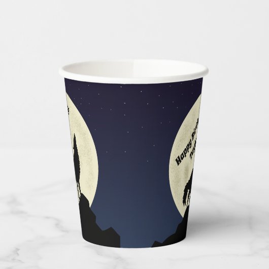Wolf Howling am Moon Midnight Blue Pappbecher (Links)