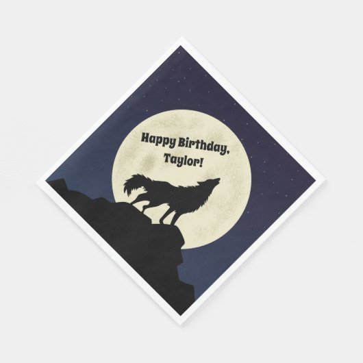 Wolf Howling am Moon Midnight Blue Serviette (Ecke)
