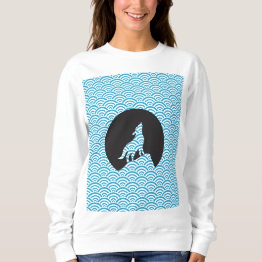 Wolf Howling am Moon Sweatshirt mit Wellenmuster (Vorderseite)