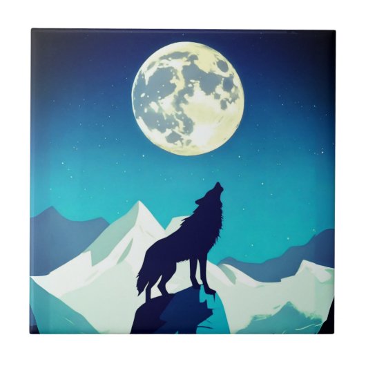 Wolf Howling am Vollmond Fliese (Vorderseite)