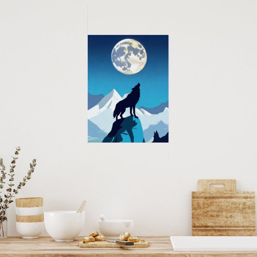 Wolf Howling am Vollmond Poster (Küche)