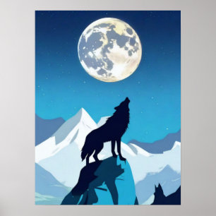 Wolf Howling am Vollmond Poster