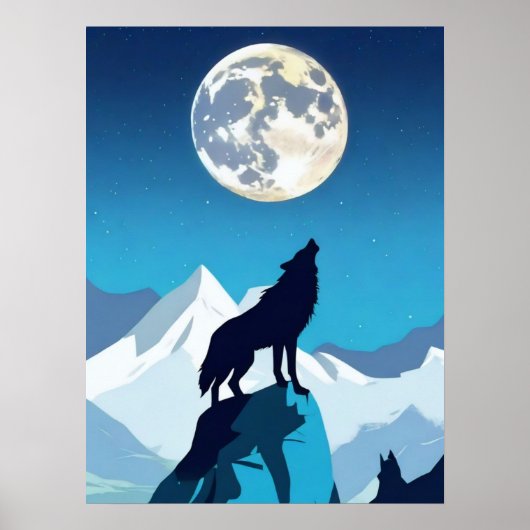 Wolf Howling am Vollmond Poster (Vorne)