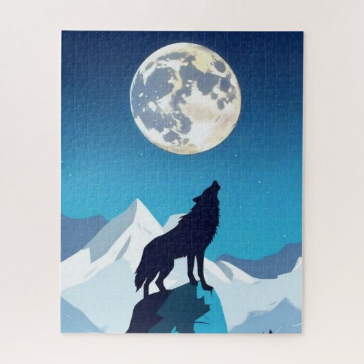 Wolf Howling am Vollmond Puzzle (Vertikal)