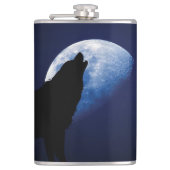 Wolf Howling an der Mondflasche Flachmann (Vorderseite)