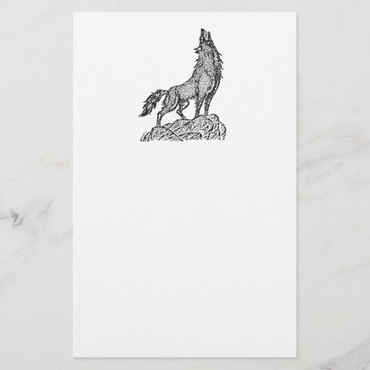 Wolf Howling an der MondSilhouette Zeichne Briefpapier (Vorderseite)