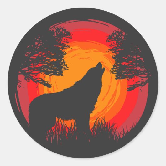 Wolf Howling an der Sonne Runder Aufkleber (Vorderseite)