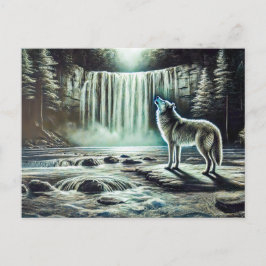 Wolf Howling at Moon by Waterfall Postkarte
