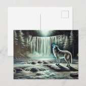 Wolf Howling at Moon by Waterfall Postkarte (Vorne/Hinten)