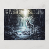 Wolf Howling at Moon by Waterfall Postkarte (Vorderseite)