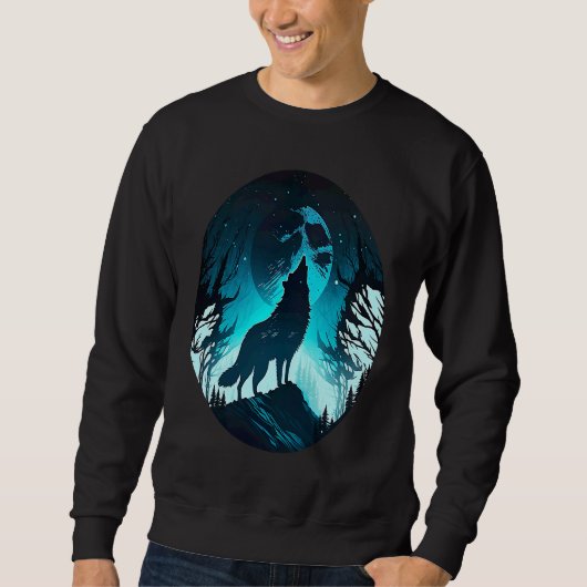 Wolf Howling at Moon on a Cold Night Amazing Natur Sweatshirt (Vorderseite)