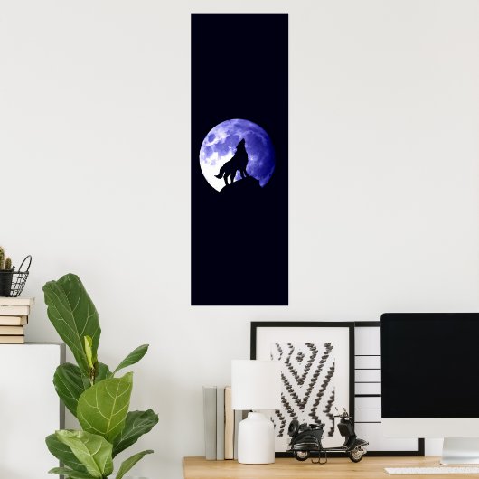 Wolf Howling at Moon Panoramic Poster - Wolf Poste (Heimbüro)