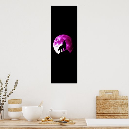 Wolf Howling at Moon Poster - Fantasy Art (Küche)