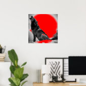 Wolf Howling at Moon Red Pop Art Poster (Heimbüro)
