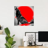 Wolf Howling at Moon Red Pop Art Poster (Heimbüro)