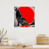 Wolf Howling at Moon Red Pop Art Poster (Küche)