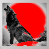 Wolf Howling at Moon Red Pop Art Poster (Vorne)