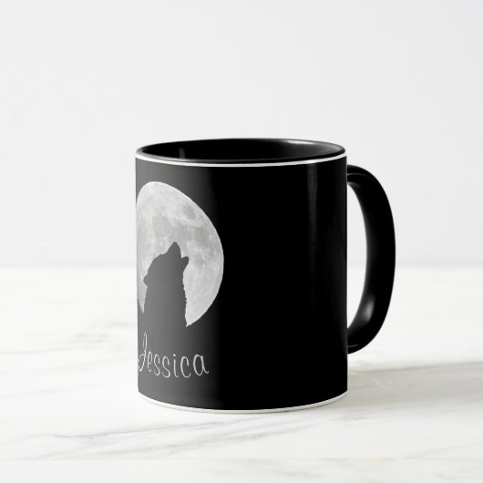 Wolf Howling at The Full Moon Tasse (VorderseiteRechts)