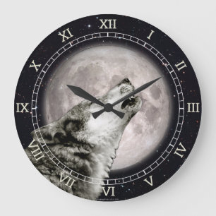 Wolf Howling at the Moon, Iconic, Wolf Art, Gothic Große Wanduhr