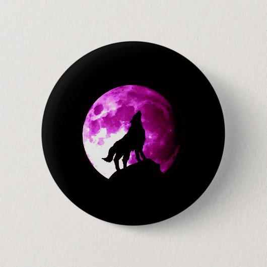 Wolf Howling auf dem Mond Button (Vorderseite)