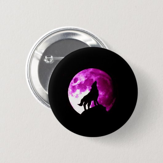 Wolf Howling auf dem Mond Button (Vorne & Hinten)