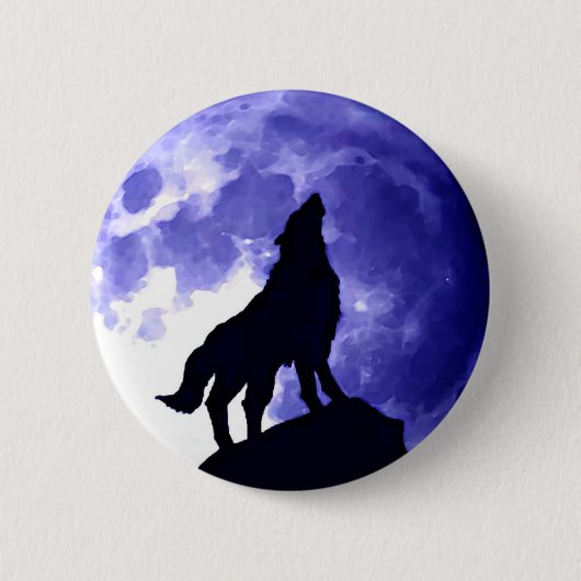 Wolf Howling auf dem Mond Button (Vorderseite)