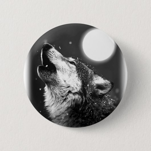 Wolf Howling auf dem Mond Button (Vorderseite)
