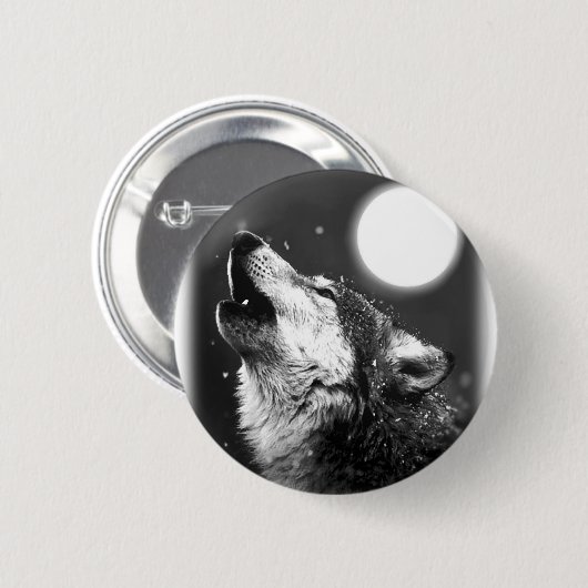 Wolf Howling auf dem Mond Button (Vorne & Hinten)