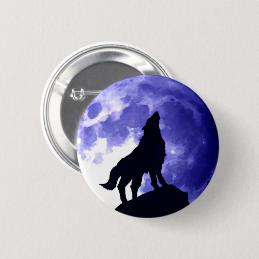 Wolf Howling auf dem Mond Button (Vorne & Hinten)