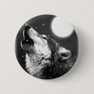 Wolf Howling auf dem Mond Button
