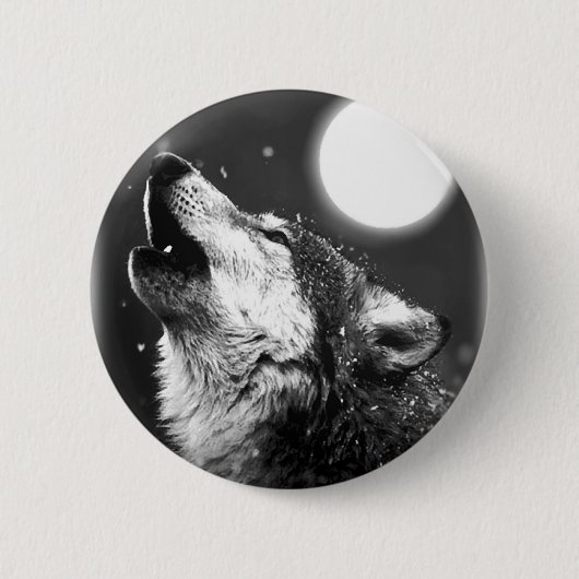 Wolf Howling auf dem Mond Button (Vorderseite)